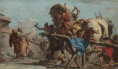 Bau des Trojanischen Pferdes von Giovanni Domenico Tiepolo